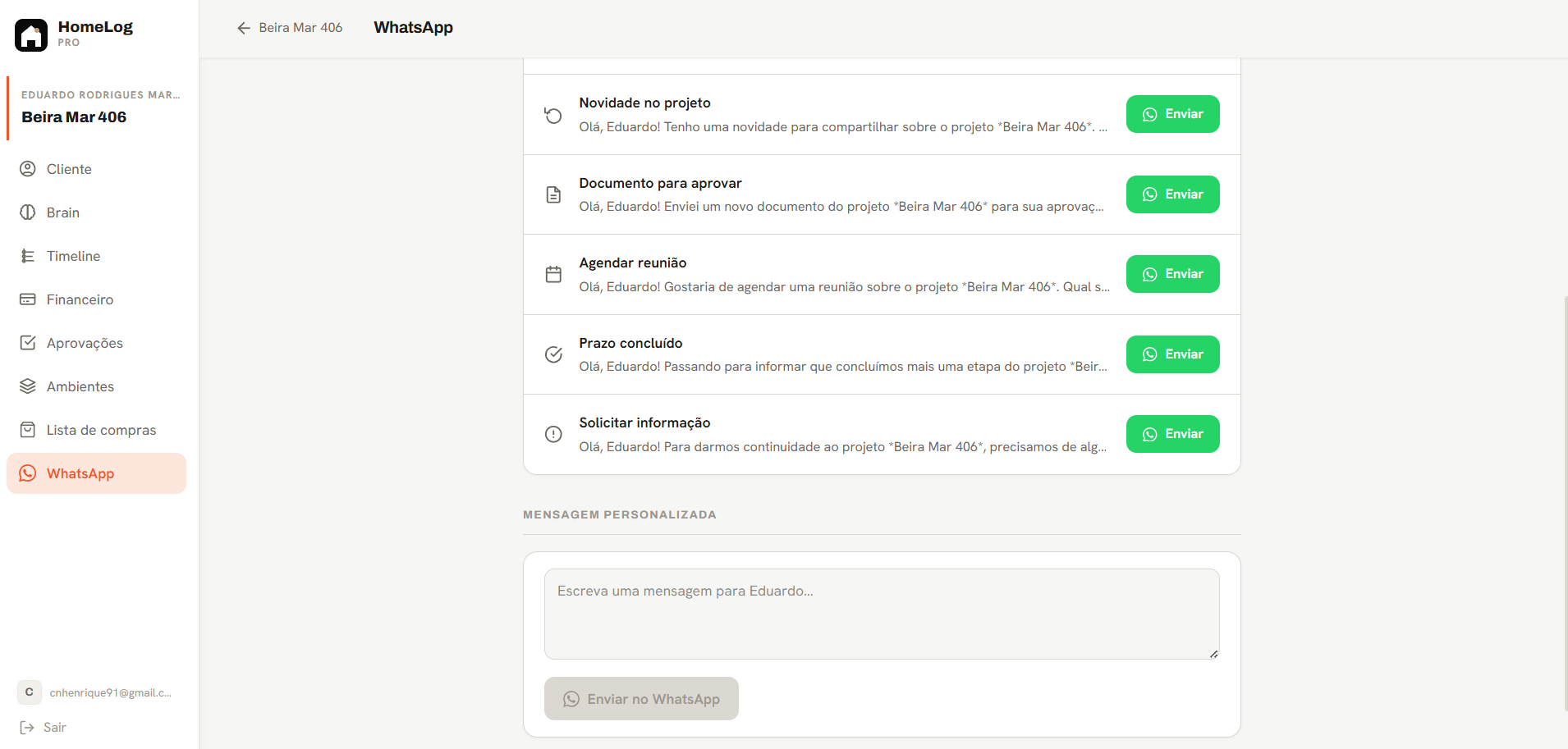WhatsApp — templates de mensagem